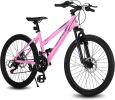 Elecony 26 inch Mountain Bike for Teenagers Girls Women; Shimano 21 Speeds Gear MTB with Dual Disc Brakes and 100mm Front Suspension; White/Pink