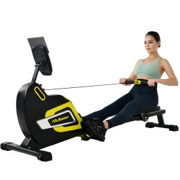 Magnetic Rowing Machine Folding Rower with 14 Level Resistance Adjustable; LCD Monitor and Tablet Holder for Foldable Rower Home Gym Cardio Workout (Color: YELLOW)